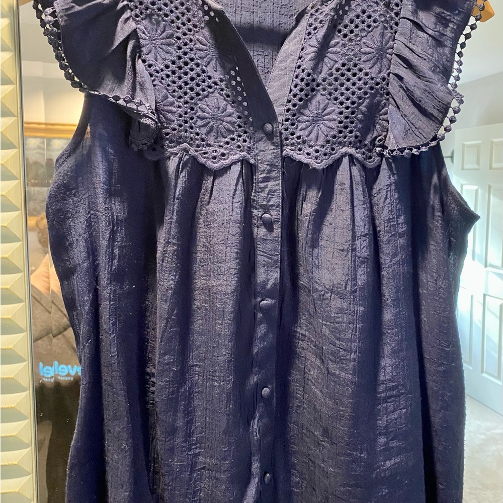 Nanette Lepore Blue Ruffled Bib Collar Blouse